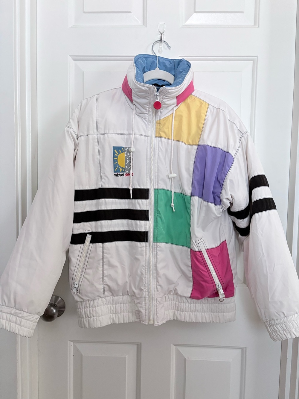 Vintage 80s Mistral Seasons Jacket Unisex Size Small Black Ski Color Block